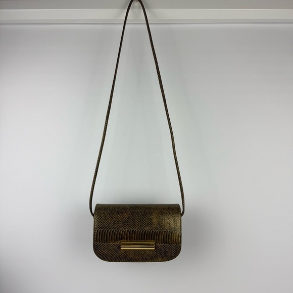 Vintage Faux Snakeskin Crossbody Purse – Gold Hardware, Magnetic Snap Closure - Picture 2 of 10